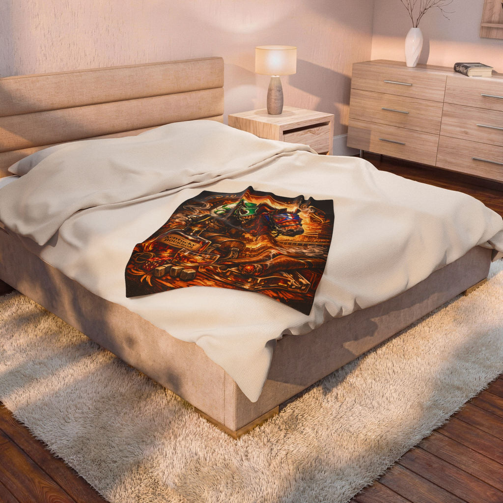 Horse Racing Bourbon and Cigars Velveteen Plush Blanket