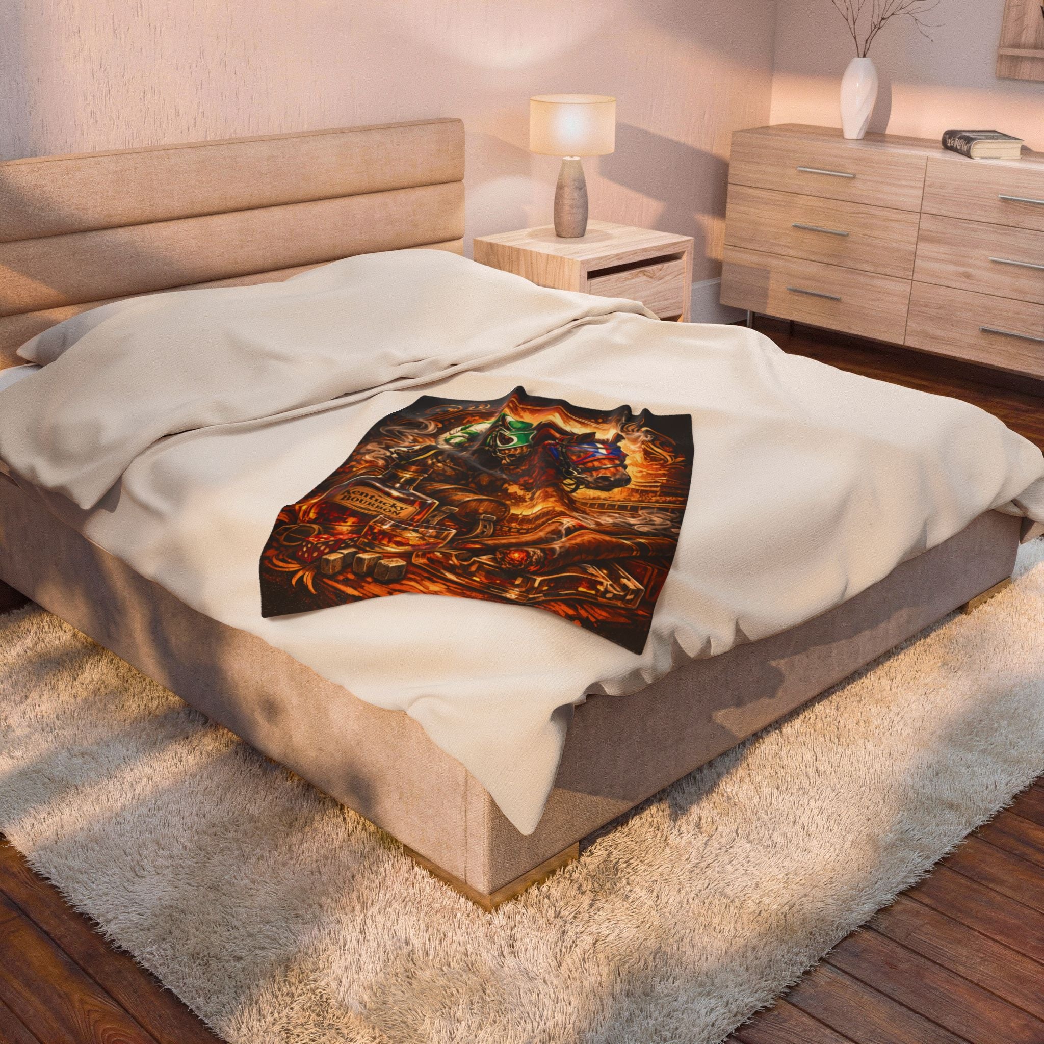 Horse Racing Bourbon and Cigars Velveteen Plush Blanket