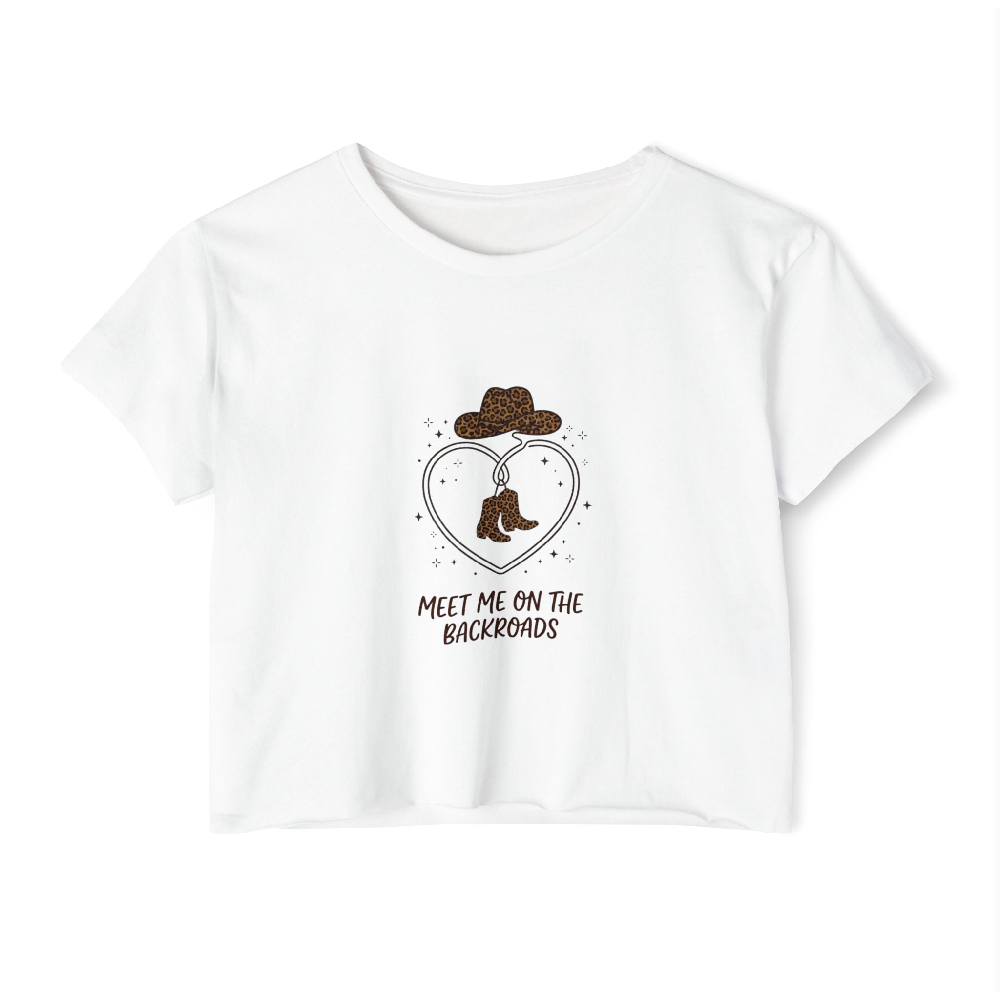Festival Crop Top — "Meet Me on the Backroads" Country Cowgirl Graphic