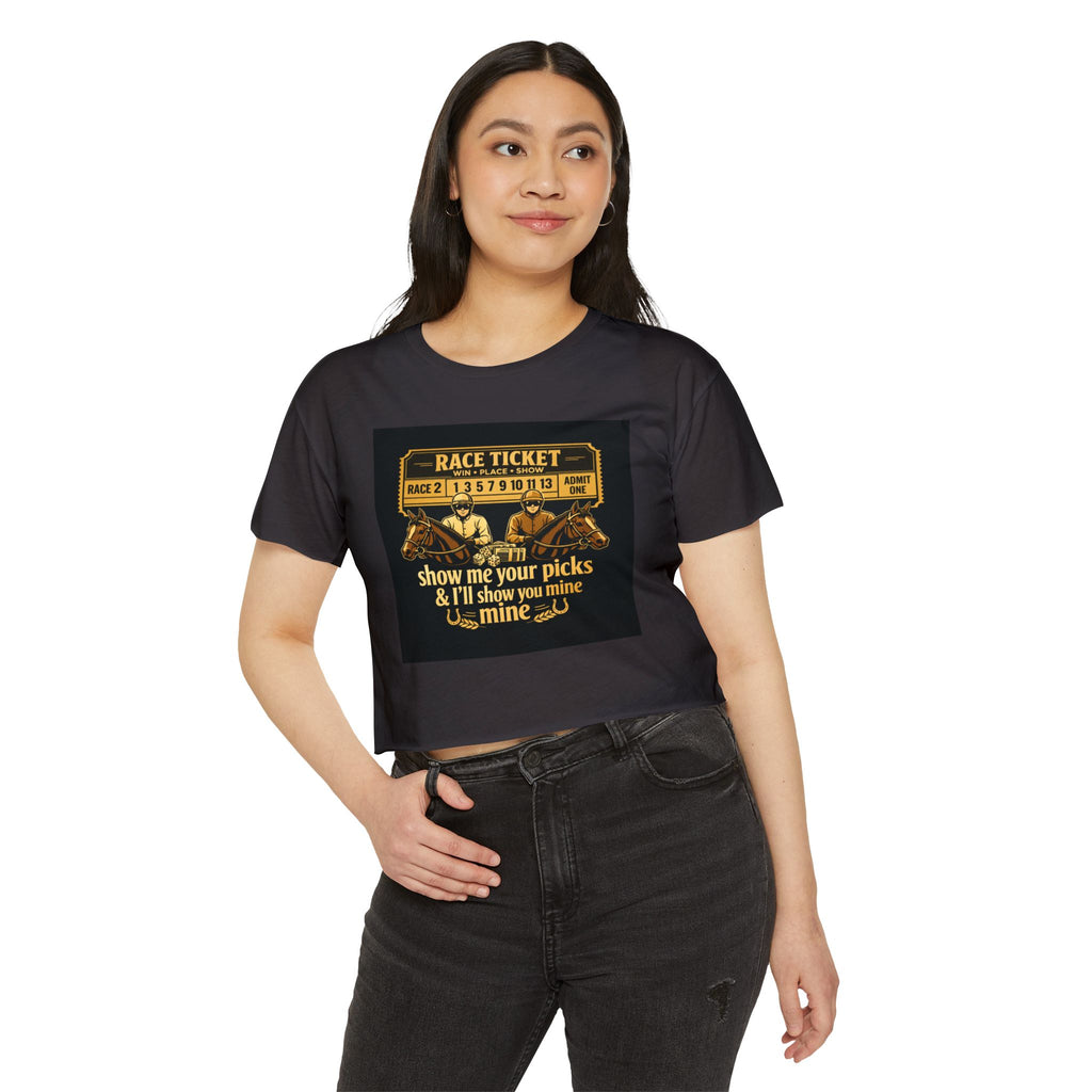 Race Ticket Crop Top — 'Show Me Your Picks & I'll Show You Mine' Horse Racing Tee