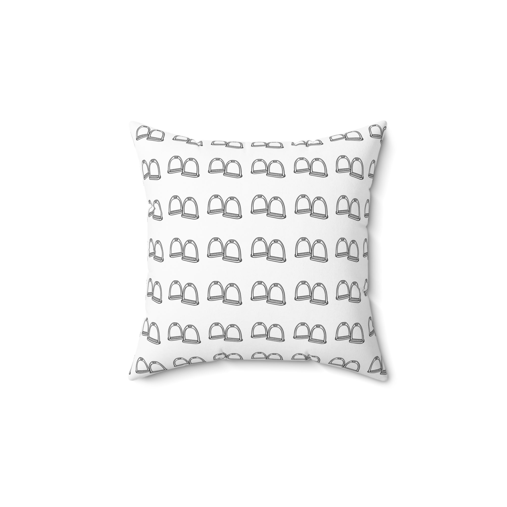 Equestrian Stirrup Pattern Throw Pillow — Black Line Art Saddle Decor