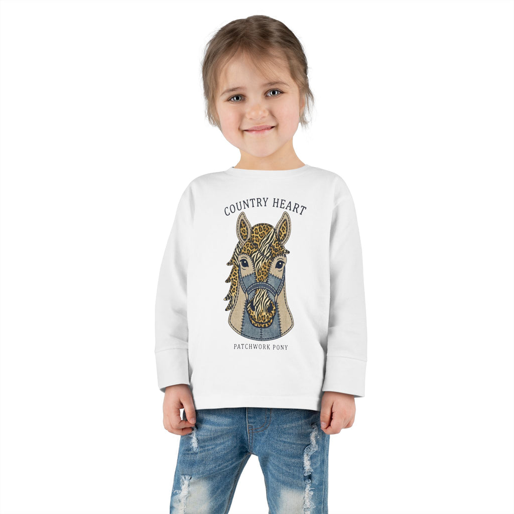 Toddler Long Sleeve Tee — 'Country Heart' Horse Graphic Shirt for Kids