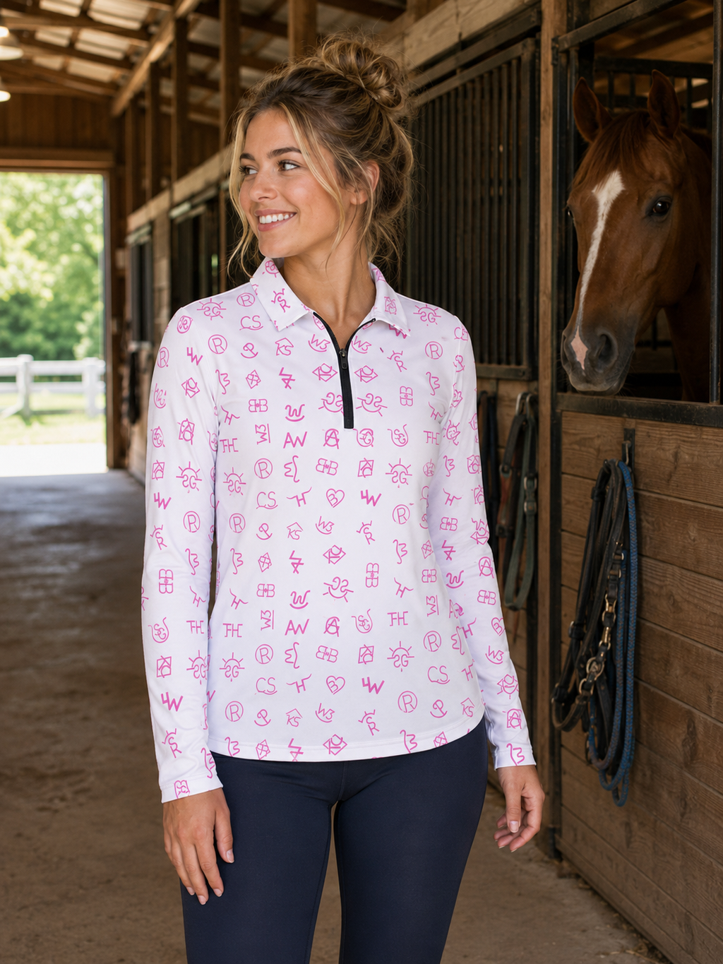 Neon Spur Brand Babe Quarter Zip Sun Shirt - White