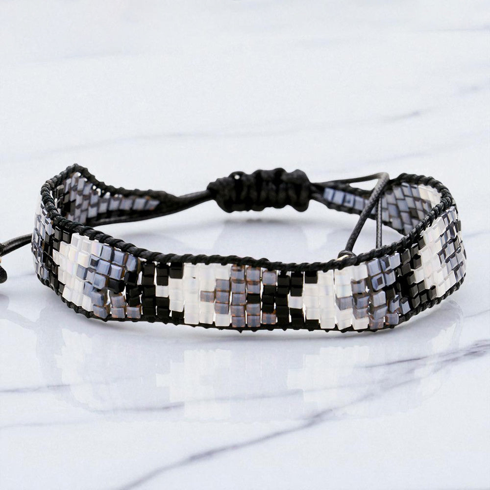 Chevron Pattern Cube Beaded Adjustable Cinch Pull Tie Bracelet