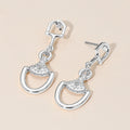 Rhinestone Accent Modern Horsebit Link Drop Earrings