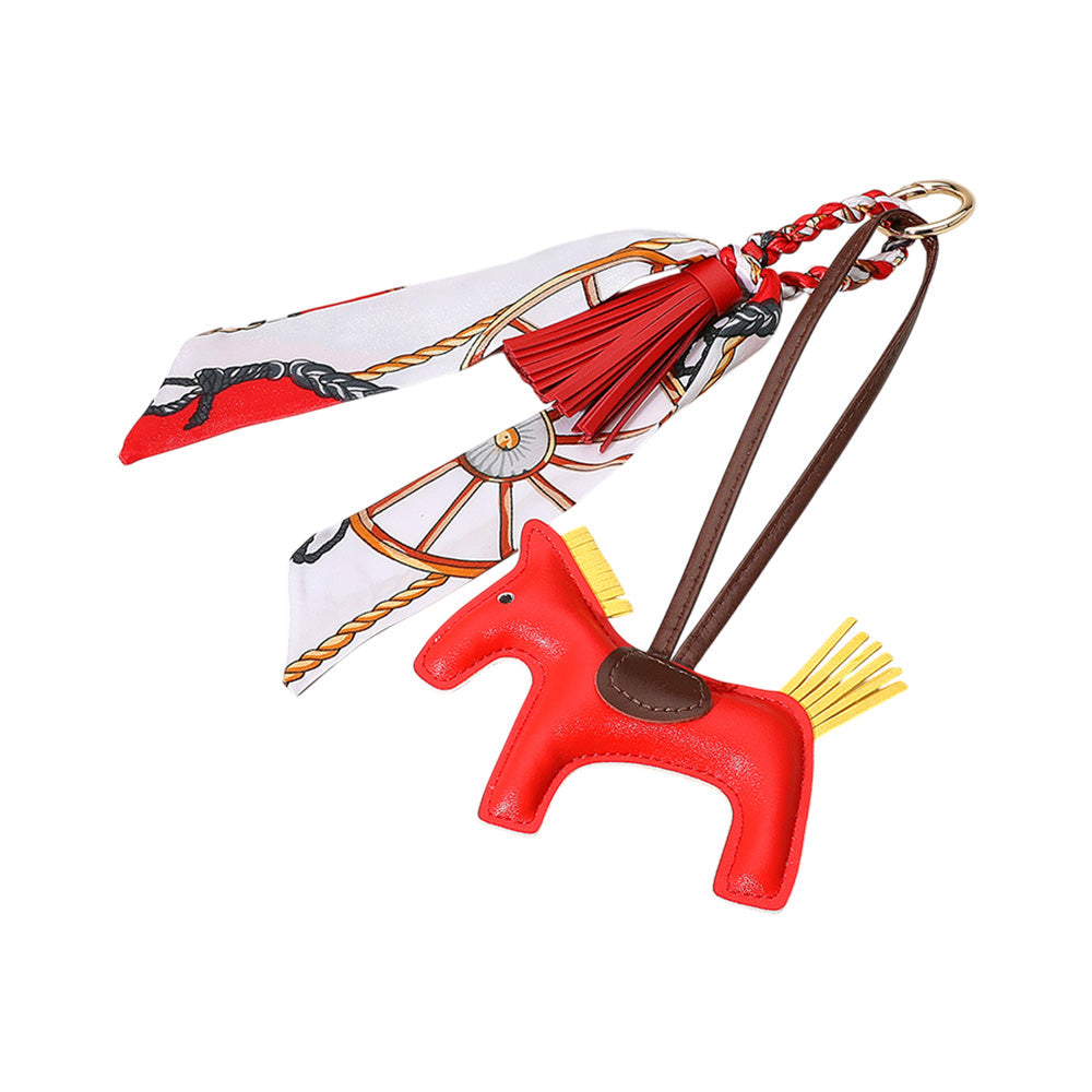 Faux Leather Horse Tassel Scarf Bag Charm
