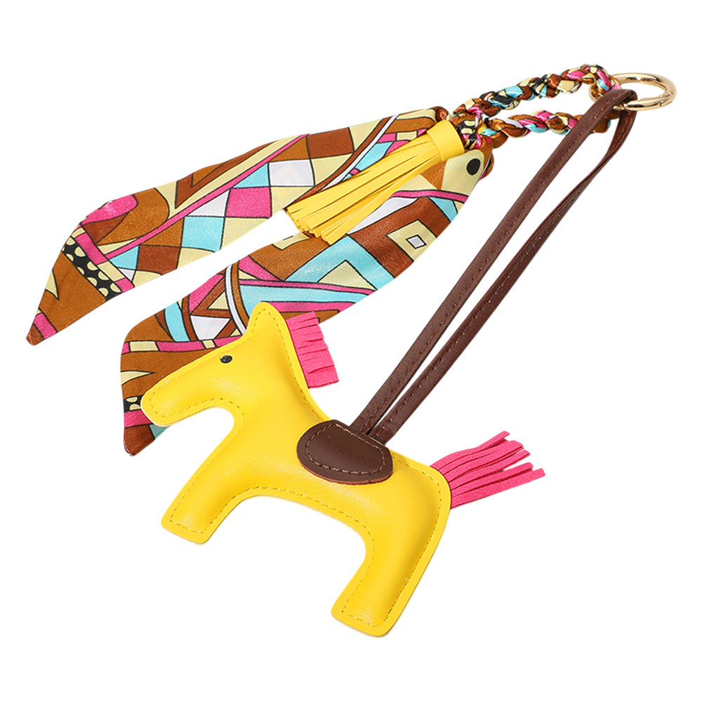 Faux Leather Horse Tassel Scarf Bag Charm