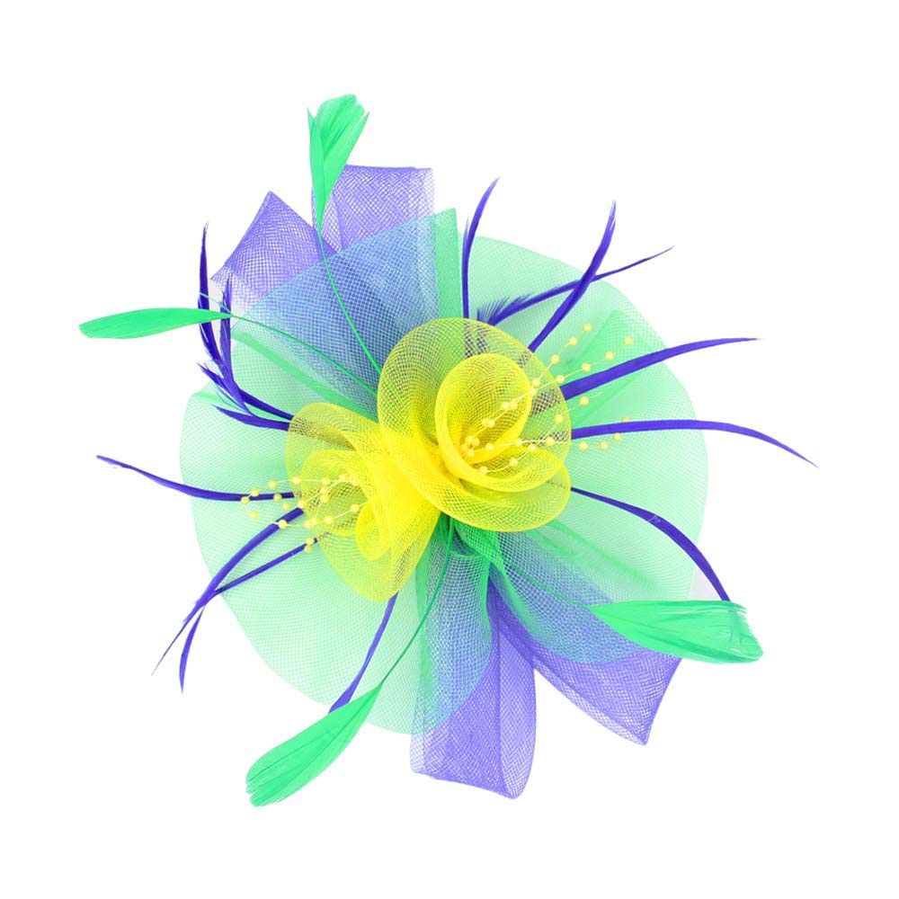 Mardi Gras Feather Mesh Flower Fascinator Headband