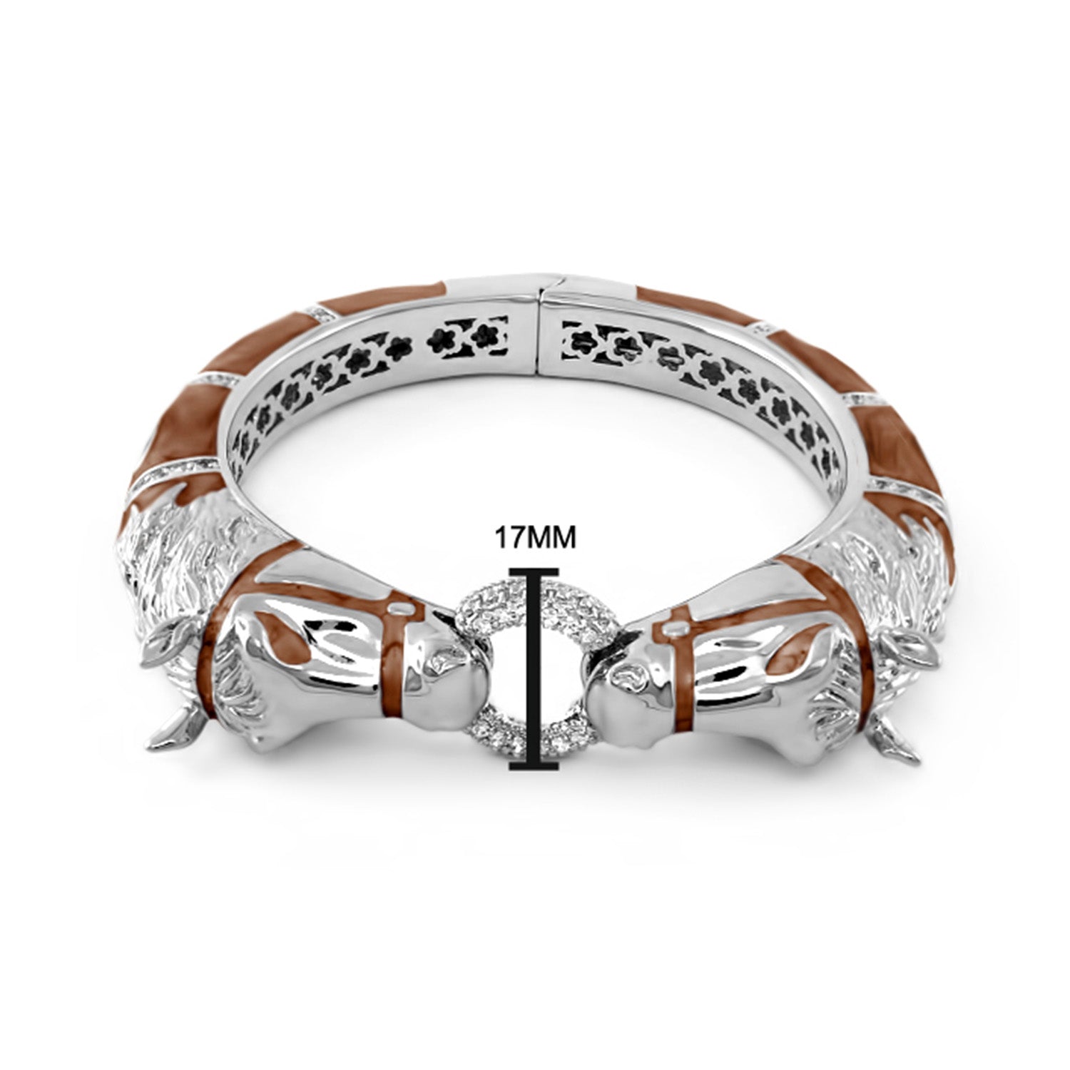 Equestrian Hinged Horse Head Bangle — Rhodium & Brown Enamel