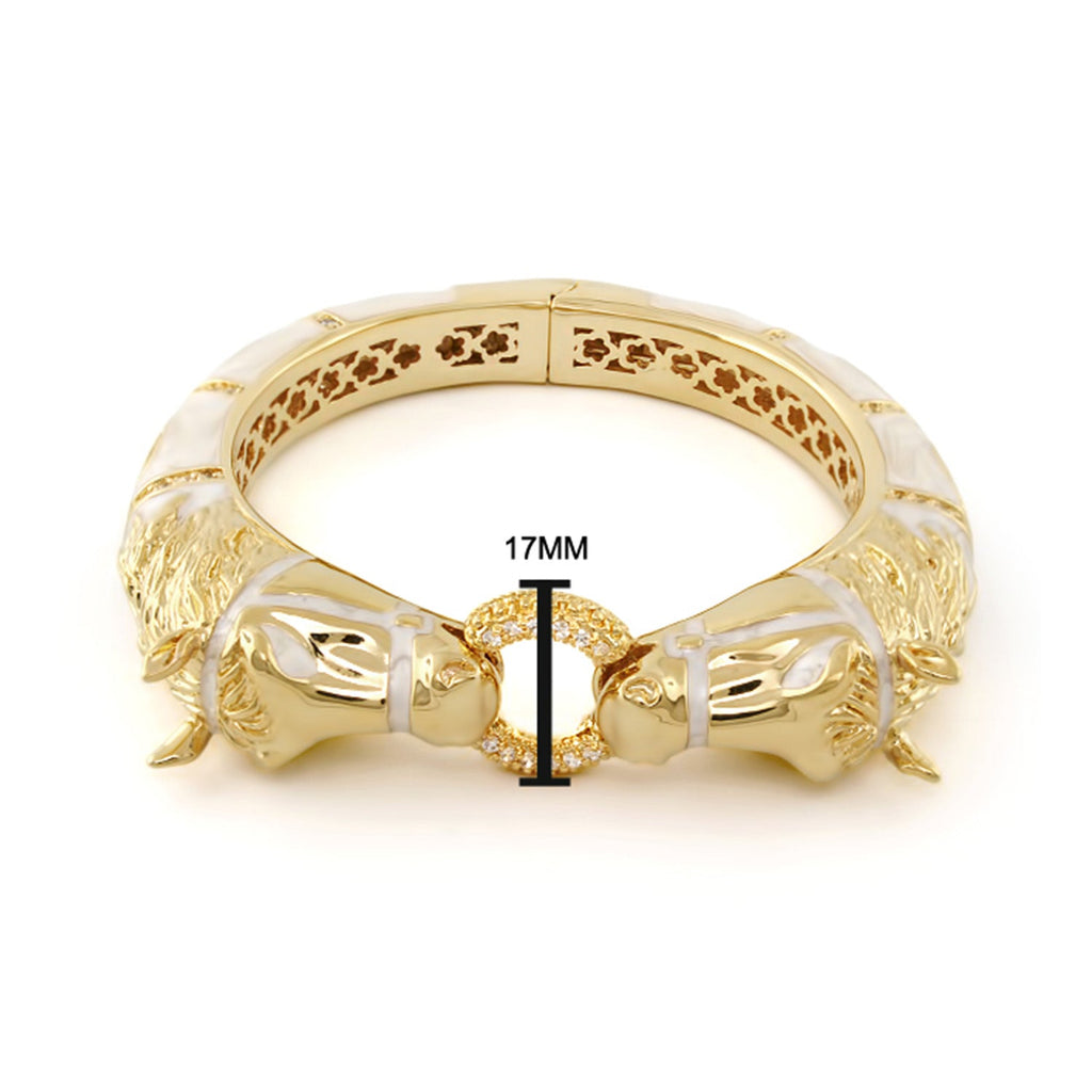 Equestrian Hinged Horse Head Bangle — 18k Gold & Beige Enamel