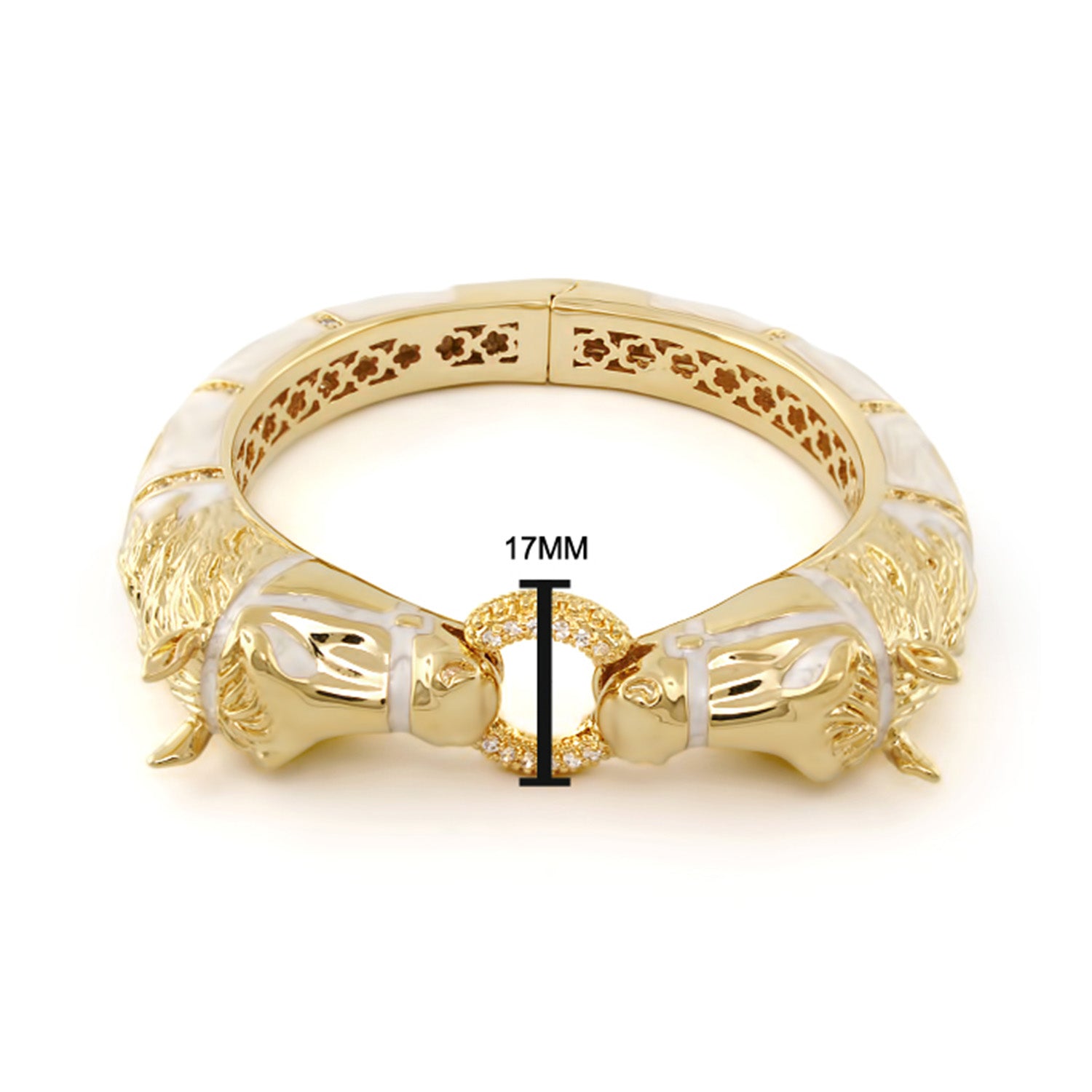 Equestrian Hinged Horse Head Bangle — 18k Gold & Beige Enamel