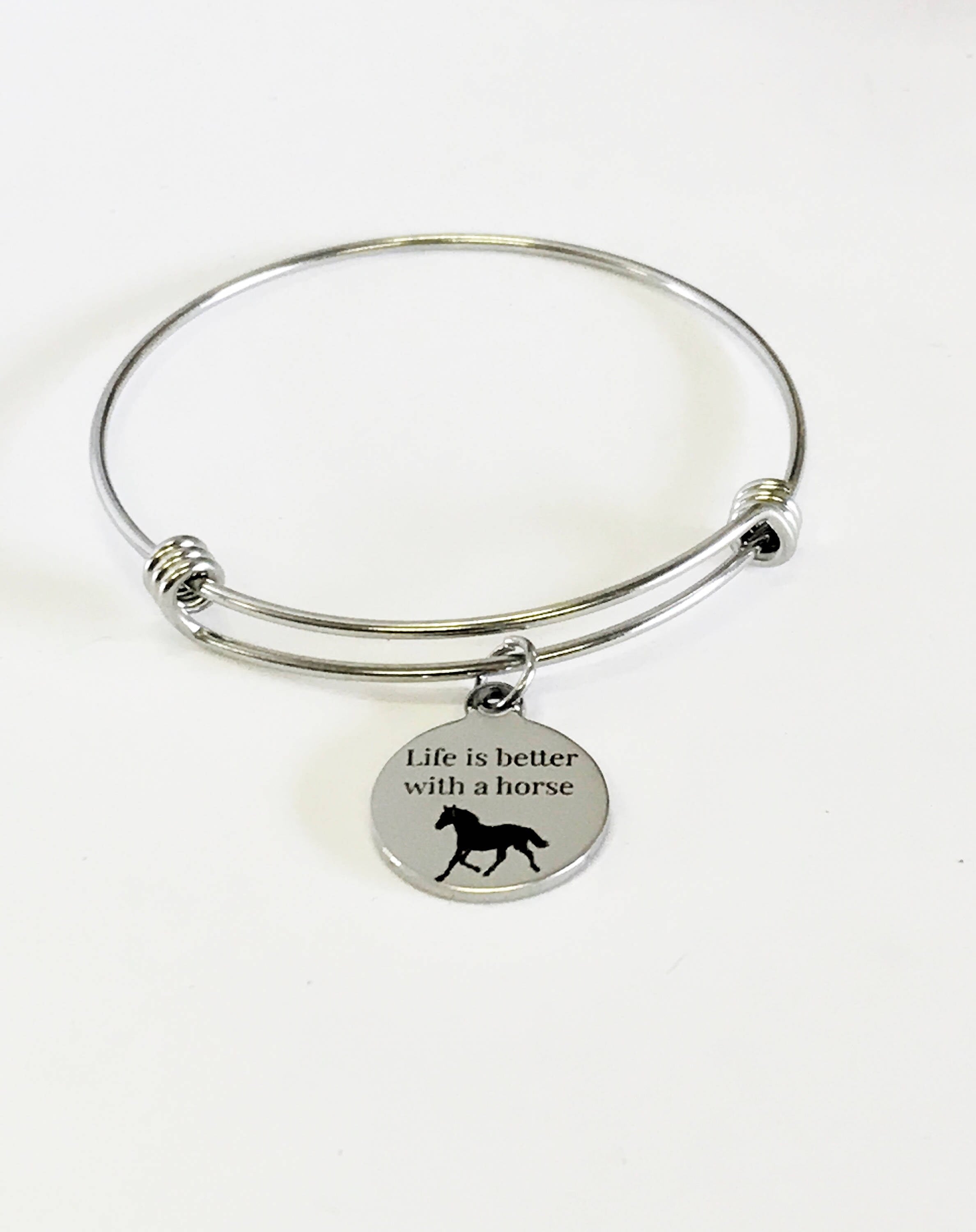 Life Is Better With A Horse Stacking Expanding Bangle Charm Bracelet, Horse Lover Bracelet Gift, Horse Lover Jewelry, Valentine Gift for Her
