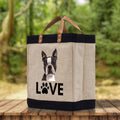 Boston Terrier Love Dog Jute Canvas Tote Funny Farmer Market Bag Quote Jute Bag Shopping Bag Burlap Bag Dog Owner Gift