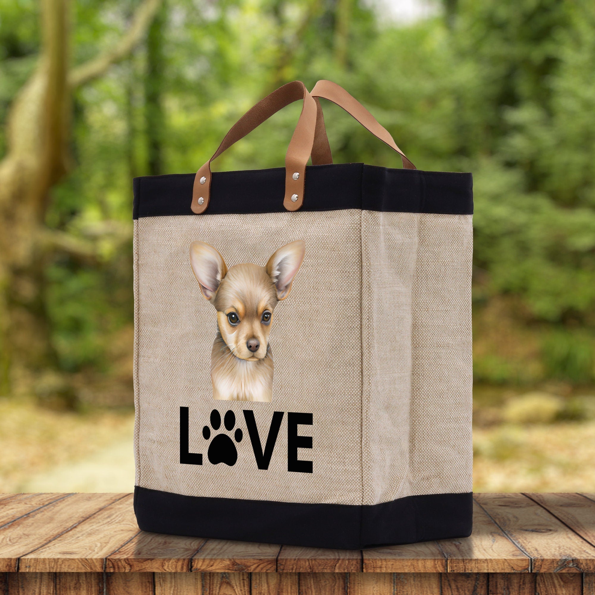 Chihuahua Love Dog Jute Canvas Tote Funny Farmer Market Bag Quote Jute Bag Shopping Bag Burlap Bag Dog Owner Gift