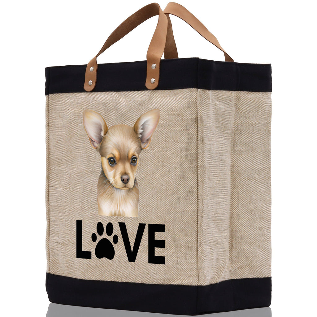 Chihuahua Love Dog Jute Canvas Tote Funny Farmer Market Bag Quote Jute Bag Shopping Bag Burlap Bag Dog Owner Gift
