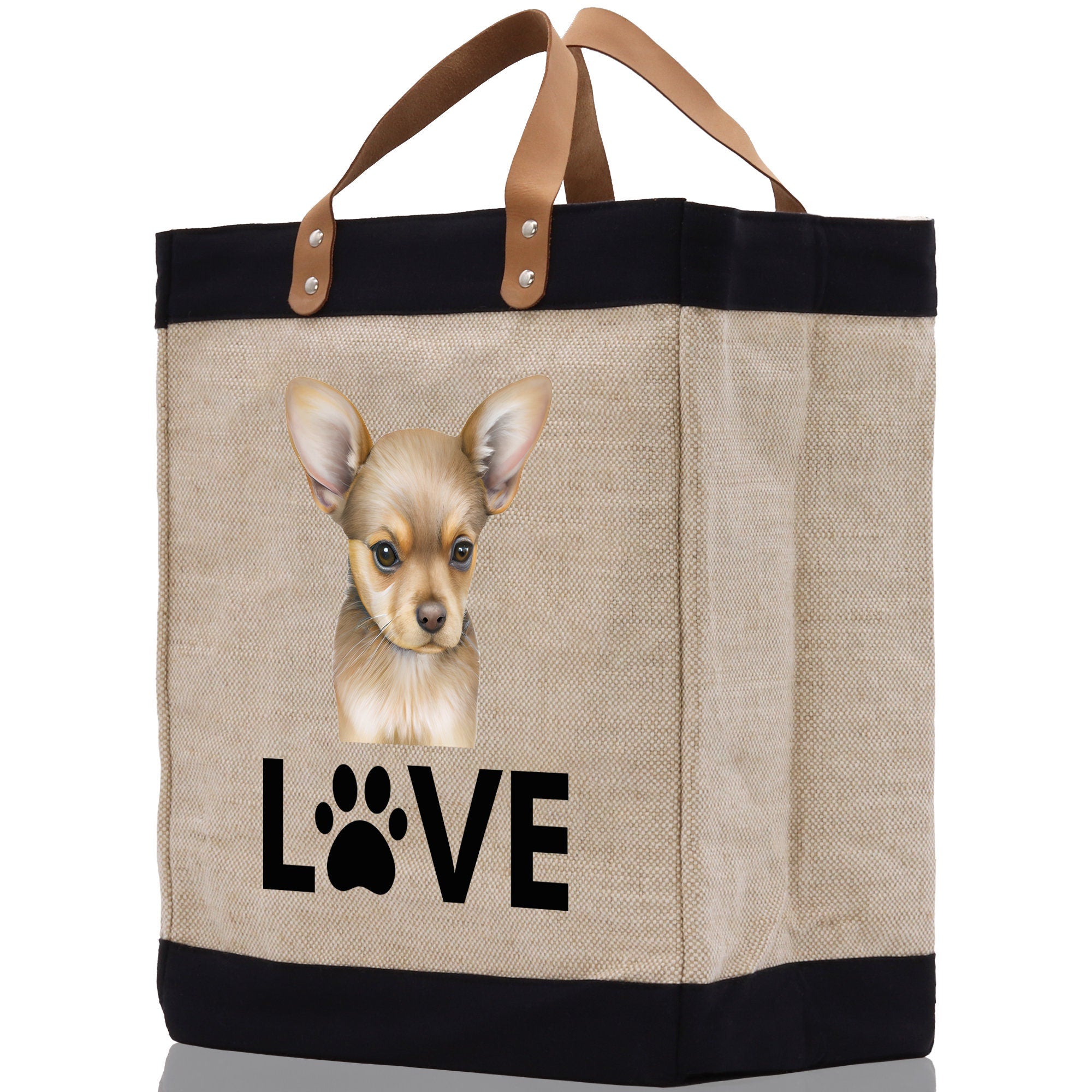 Chihuahua Love Dog Jute Canvas Tote Funny Farmer Market Bag Quote Jute Bag Shopping Bag Burlap Bag Dog Owner Gift