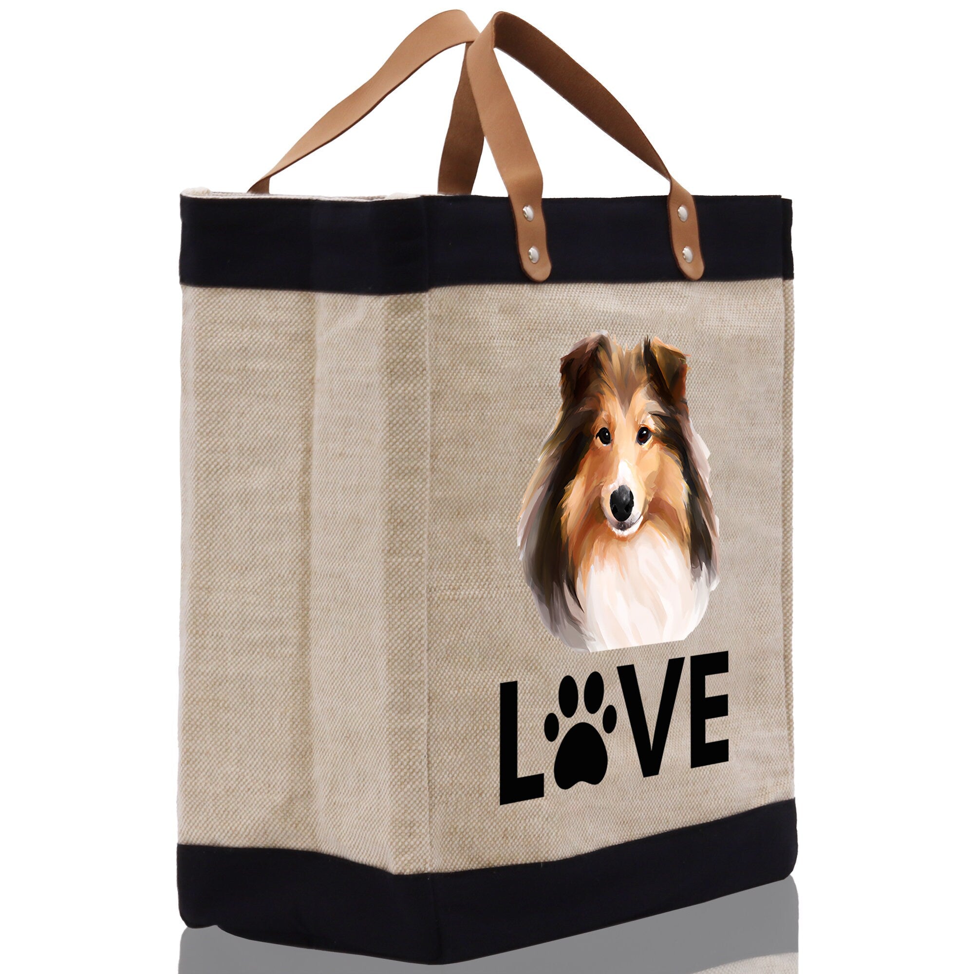 Sheltie Love Dog Jute Canvas Tote Funny Farmer Market Bag Quote Jute Bag Shopping Bag Burlap Bag Dog Owner Gift
