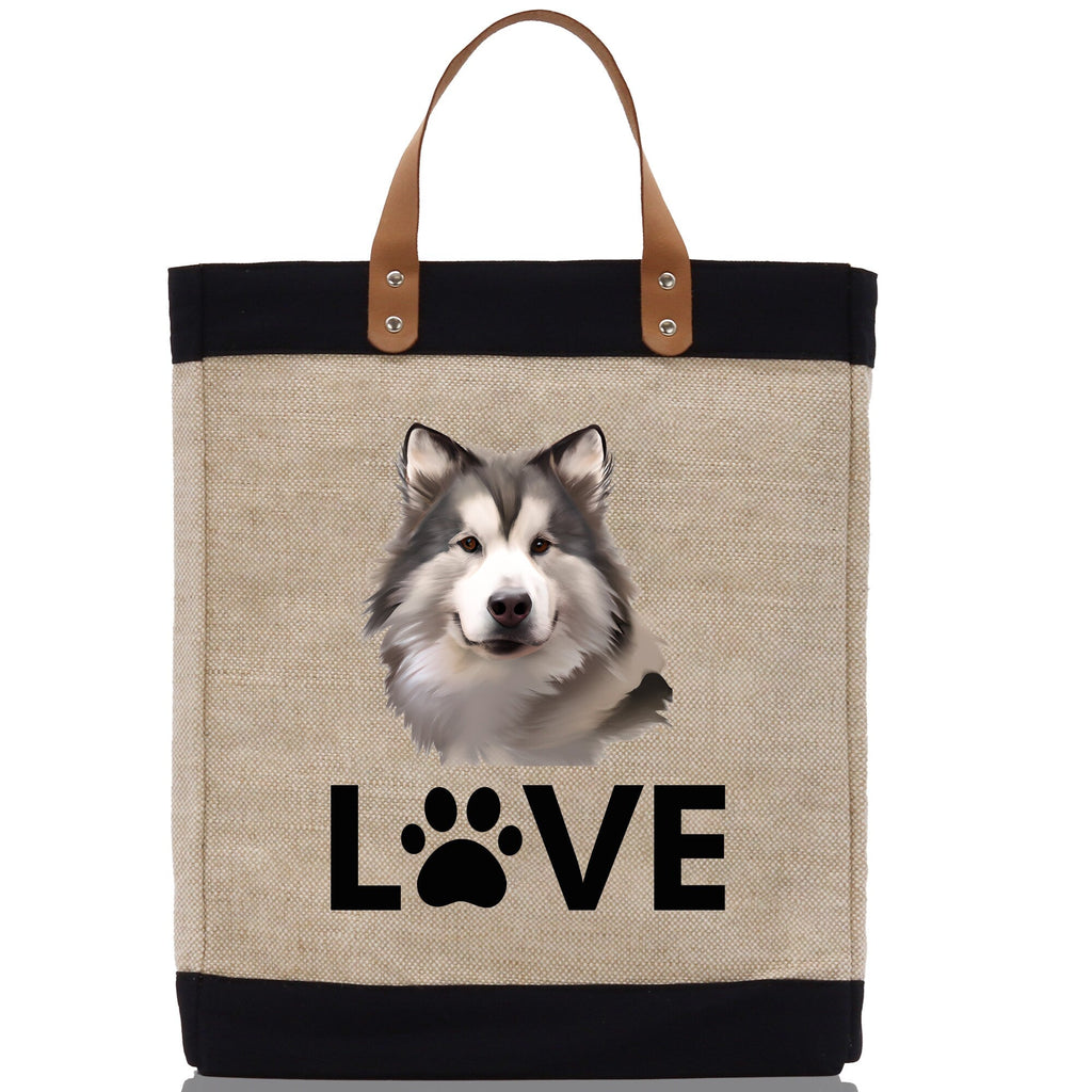 Alaskan Malamute Love Dog Jute Canvas Tote Funny Farmer Market Bag Quote Jute Bag Shopping Bag Burlap Bag Dog Owner Gift