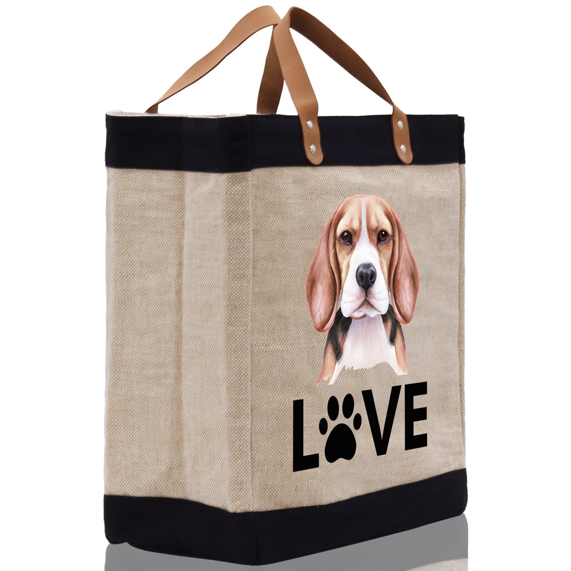 Beagle Love Dog Jute Canvas Tote Funny Farmer Market Bag Quote Jute Bag Shopping Bag Burlap Bag Dog Owner Gift