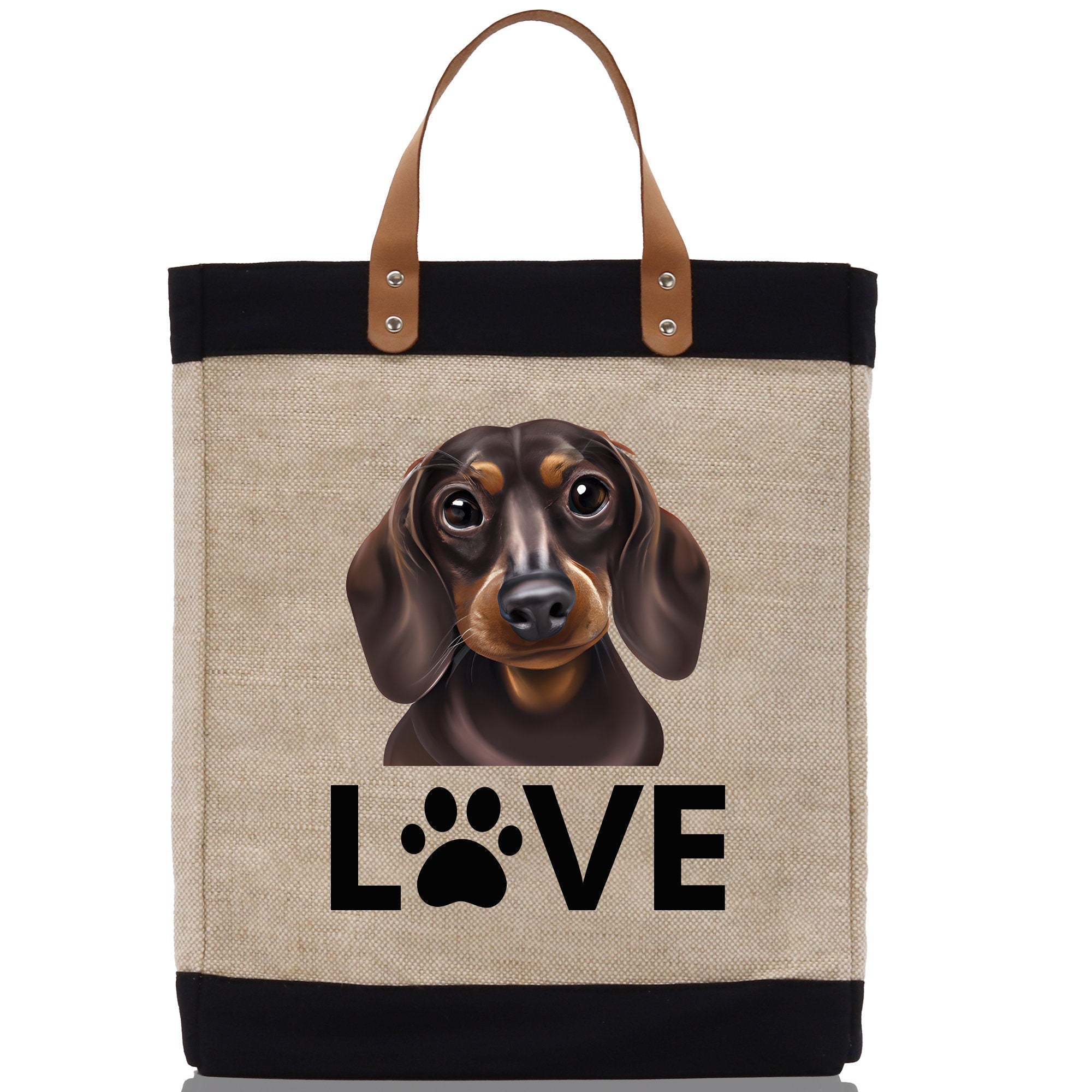 Dachshund Love Dog Jute Canvas Tote Funny Farmer Market Bag Quote Jute Bag Shopping Bag Burlap Bag Dog Owner Gift